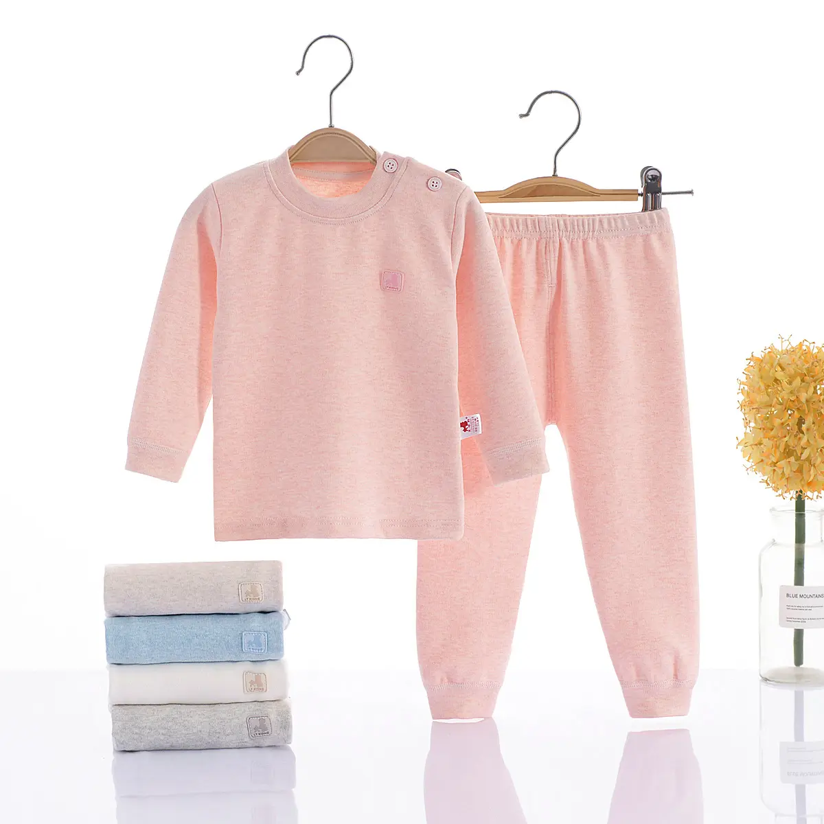 Baby Herfst/Winter Soild Pyjama Voor Baby Jongens En Meisjes Zacht Ademend Baby Thermisch Ondergoed