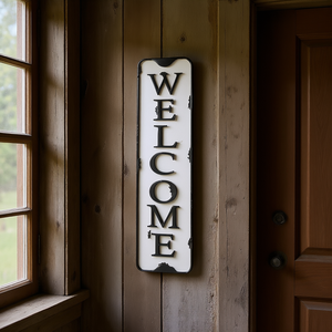 Parisloft Welcome Carved Metal Wall Sign 5.5x21.6'' Rustic Iron Home Decor Vertical Text Design - Product Image 2