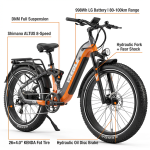 จักรยานไฟฟ้า Vakole V26 48V 20.8Ah 250W ล้อ 26 นิ้ว ยางใหญ่ ระบบกันสะเทือนเต็มรูปแบบ มอเตอร์ดุมล้อหลัง พร้อมเซ็นเซอร์แรงบิด เหมาะสำหรับการขับขี่ในเมืองและการเดินทางแบบออฟโรด ได้รับมาตรฐาน CE - Product Image 2