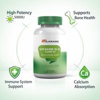 Vitamina D3 5000 UI en Cápsulas Blandas, Alta Concentración, Suplemento para el Soporte de Huesos y Músculos, Fabricante de Marca Privada