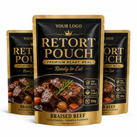 Sachet réutilisable personnalisé de qualité supérieure pour bœuf braisé, scellé sur trois côtés, en feuille d'aluminium haute barrière, résistant à la chaleur, pour emballage alimentaire de plats préparés