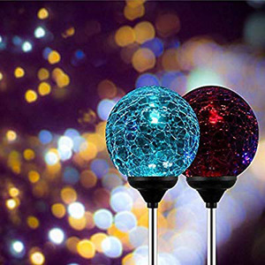 Solar Garden Lights Crackled Glass <b>Ball</b> <b>LED</b> Outdoor Stake Light Water Resistant 2-Year Warranty - Product Image 1