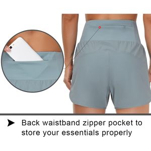 Pantalones cortos deportivos de cintura alta para mujer FOXA con forro y bolsillos con cremallera - Product Image 3