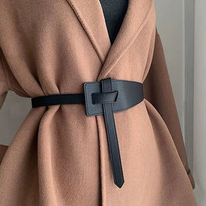 Ceintures larges et longues pour femmes, ceintures simples en cuir PU <span class=keywords><strong>noir</strong></span> pour robes et manteaux - Product Image 1