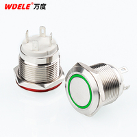 19MM 1tanpa saklar tombol tekan logam dengan tombol saklar tekan sementara 4PIN/2PIN lampu cincin sakelar/simbol daya IP67