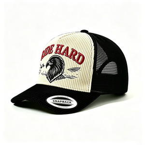 Casquette Trucker Snapback Unisexe Personnalisée avec Broderie, Façon Mode, Devant en Velours Côtelé, Dos en Maille, Toile, Motif Aigle Vintage Ride Hard - Product Image 2