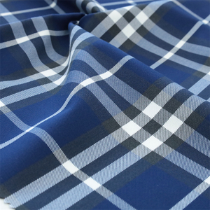 Chất lượng cao Spun nhuộm kiểm tra vải trong màu xanh trắng grey 230gsm Twill Terylene Rayon phù hợp với quần váy váy kẻ sọc vải - Product Image 2