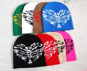 LOGOTIPO personalizado alta qualidade Skully Beanie Knit Inverno Chapéus Padrão Jacquard Crânio Gorros Caps Inverno Y2K Reversível Beanie