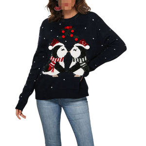 Bán Hàng Nóng Ít Chim Cánh Cụt Jacquard Lỏng Đan Phụ Nữ Áo Len Bán Buôn Áo Thun Giáng Sinh Của Phụ Nữ Áo Len - Product Image 2