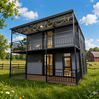 Villa Conteneur Moderne à Deux Étages, Maison Conteneur Préfabriquée Extensible avec 2 Chambres, Cuisine, Salle de Bain et Balcon