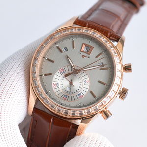 Montre de luxe pour homme avec cadran multiple incrusté de diamants, plaqué or rose, lunette cannelée, index sertis de diamants, montre formelle pour élite professionnelle - Product Image 1