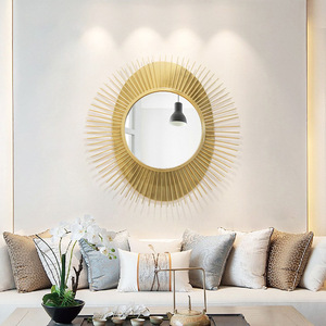 Metal dorado Sala de estar Porche Líneas divergentes Objetos decorativos Espejo de pared - Product Image 3
