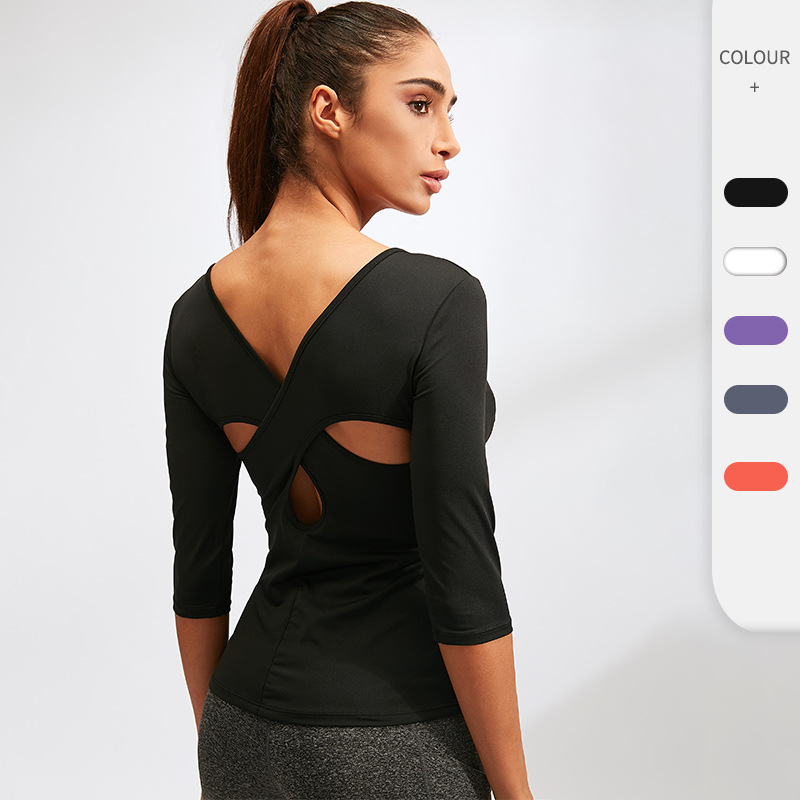 Fitness Running Sport Dance Skinny Quick Dry Top Crossover Mid Long Sleeve Women's Yoga Top