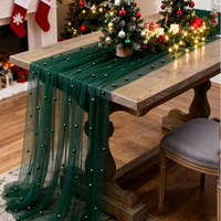 Chemin de table en tulle orné de perles L--110, tulle perlé pour la décoration de table de mariage et de fête