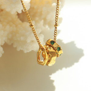 Collana pendente con diamanti smeraldi in acciaio inossidabile da donna placcato oro 18K gioiello impermeabile collier acier inossidable bijoux - Product Image 4