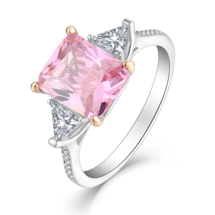 YILUN 925 classico argento Sterling radiante rosa zircone anello rodiato triangolo placcato CZ fidanzamento/anello nuziale per le donne