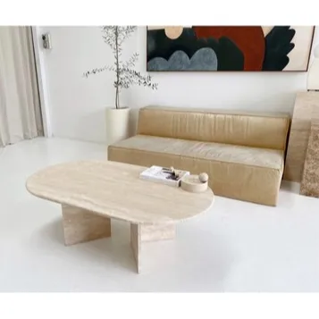 Neuankömmling Modern Polished Beige Naturstein Tee tisch Basse Travertin Bohnen form Travertin Couch tisch