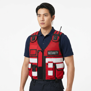 เสื้อกั๊กนิรภัยสีแดงสะท้อนแสงสำหรับผู้ชาย ทำจากโพลีเอสเตอร์ เหมาะสำหรับงานรักษาความปลอดภัย ใช้ได้ทุกฤดู - Product Image 1