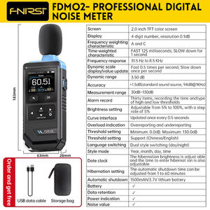 Medidor de Nivel de Sonido Digital con Pantalla a Color FNIRSI FDM-02, 30-130dB, Ponderación A/C, Respuesta Rápida/Lenta, Detector de Temperatura y Humedad - Product Image 5