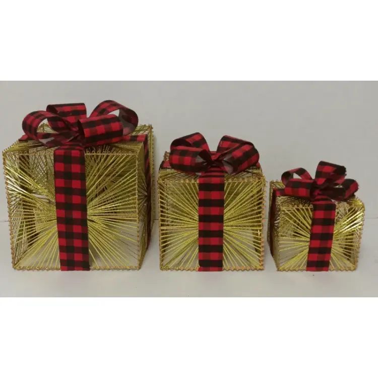 Silueta de caja de regalo de Navidad con 35 luces Led blancas cálidas y decoración navideña de oropel