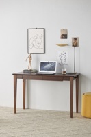 Escritorio Pequeño Moderno para Estudiantes B5163 Gorange de Madera de Nogal Negro, Escritorio de Madera Maciza para Computadora para Dormitorio, Estudio u Oficina
