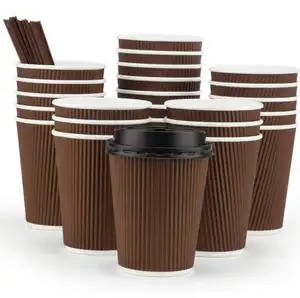 Круглая Бумажная чашка 12 унций, горячая питьевая Экологически чистая кружка для кофе из черной бумаги, чашка, одноразовая кофейная чашка