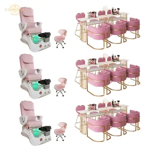 Luxury Nail Salon Pink Spa Pedicure Chair And Manicure Table Set