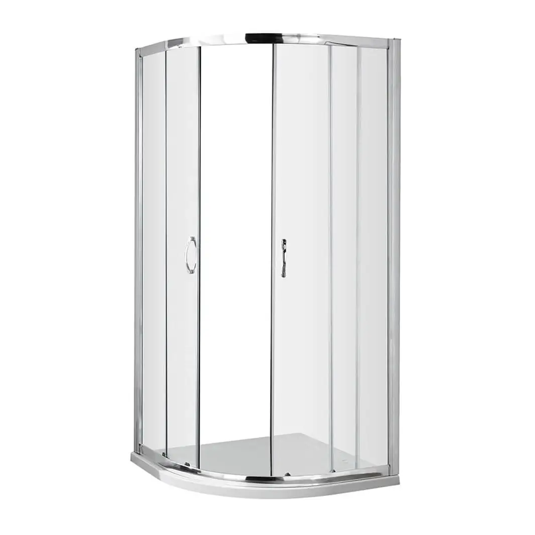 Cabina de ducha de baño con marco de aluminio curvo, doble puerta deslizante, cabina de ducha de vidrio templado