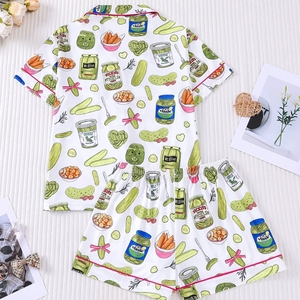 <span class=keywords><strong>Pigiama</strong></span> da <span class=keywords><strong>donna</strong></span> all'ingrosso <span class=keywords><strong>con</strong></span> stampa divertente a tema cibo, completo da notte a maniche corte <span class=keywords><strong>con</strong></span> <span class=keywords><strong>bottoni</strong></span> e pantaloncini, set loungewear 2 pezzi - Product Image 4