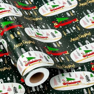 Christmas Wrapping Paper Roll Red Cars Trees Snowflakes Design Green Gift <b>Wrap</b> 46.5 Sq Ft Single Side Art Paper - Product Image 6