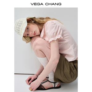 Chemisier rose clair à manches bouffantes VEGA CHANG pour femme, col en V avec cordon de serrage, chemise décontractée, vente en gros - Product Image 4