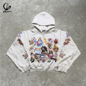 Sweat à capuche zippé surdimensionné personnalisé polaire lourd allover graphique <span class=keywords><strong>Saint</strong></span> icône impression Streetwear OEM ODM marque privée - Product Image 4
