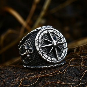 Anillos de Dedo con Brújula de Acero Inoxidable, Joyería Vintage para Hombre - Product Image 3