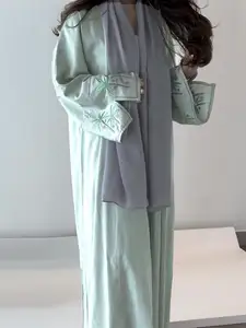 Fashion Cotton Embroidered Muslim Dresses Middle Eastern Muslim Clothing Elegant Cardigan Dress Abaya Robe