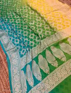 Elegante Sari Banarasi de Chifón Puro con Trabajo Zari, Blusa sin Costuras a Juego, Ropa de Fiesta, Protección Solar, Rápida Confección - Product Image 2