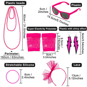 Neon Pink Bachelorette Party Costume Set Headband <b>Fishnet</b> Gloves Sunglasses Beads Earrings Halloween Props - Product Image 2