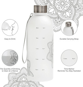 Bottiglia d'acqua in plastica con LOGO personalizzato senza BPA da 600ml 1000ml con indicatore del tempo e citazione motivazionale con coperchio - Product Image 4