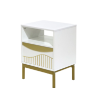 Chevets en bois Table de chevet Pieds en métal Blanc Doré Meubles piédestaux pour chambre à coucher