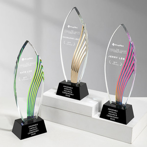 Crystal Glass <b>Trophy</b> Laser <b>Engraved</b> Durable Abstract Design For Employee Awards Annual Meeting Recognition - Product Image 1