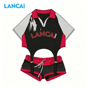 Ensemble 2 pièces décontracté et sportif pour femme LANCAI : Polo court colorblock et short à cordon de serrage - Product Image 1