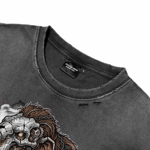Camiseta de manga corta para hombre, estilo vintage, lavada y desgastada, de algodón grueso, con estampado de mamut mecánico, cuello redondo, oversize, estilo punk urbano - Product Image 4