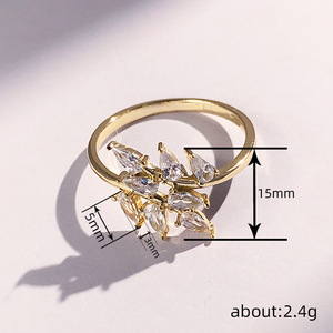 Anello Geometrico a Goccia con Foglia per Donne, Gioiello Unico e alla Moda - Product Image 4