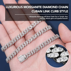 Cadena cubana de moissanita, collar cubano Miami, chapado en oro de 18k, plata de ley, cadena de moissanita con incrustaciones de circonitas para hombres y mujeres - Product Image 4