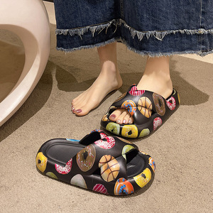 Cross Strap <b>Slippers</b> For Women Summer Cute Donut Print Thick Sole Non Slip Soft Indoor Outdoor Slides - Product Image 4