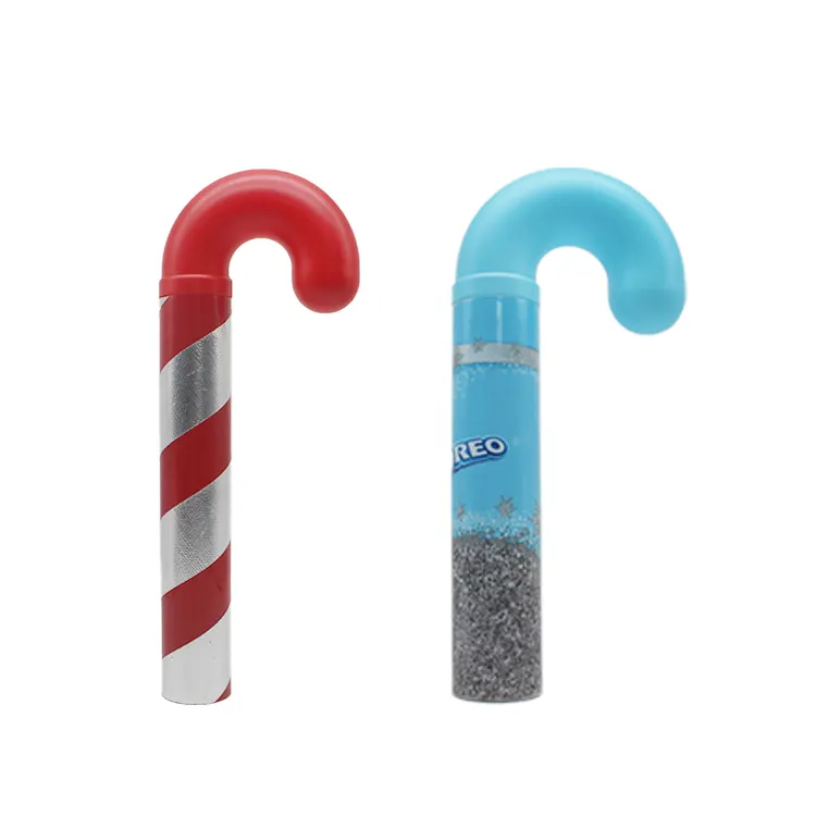 Christmas Candy Cane Plastic Tube With Custom Color Topper For Gift Packaging