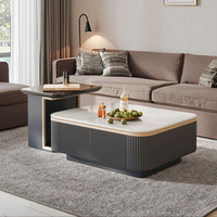 Ensemble de tables basses en bois et pierre, style moderne et minimaliste, avec rangement, pour appartement, hôtel, salon