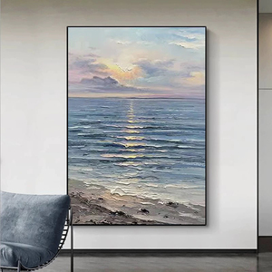 Dipinto a <span class=keywords><strong>Olio</strong></span> su Tela Fatto a Mano, Arte Moderna di Paesaggi Marini, Scenografia Marina Testurizzata per Decorazione Murale del Soggiorno - Product Image 3