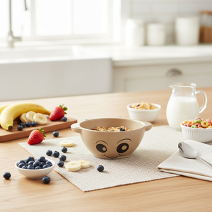 Plato de succión de cerámica de porcelana sin BPA con diseño de elefante y oso de dos orejas, para bebés, con cazoleta de cáscara de arroz para niños pequeños - Product Image 6