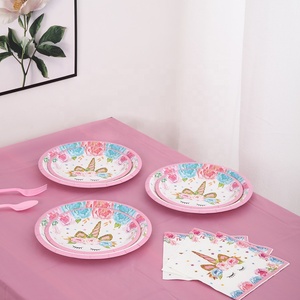 Juego de Platos Desechables de Papel con Tema de Unicornio DAMAI, Vajilla para Fiestas, Juego de Vajilla Rosa para Niños - Product Image 2