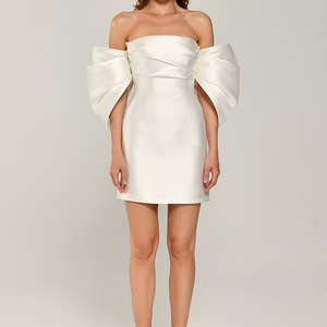 Vestido <span class=keywords><strong>de</strong></span> Satén <span class=keywords><strong>de</strong></span> Alta Calidad para <span class=keywords><strong>Mujer</strong></span> <span class=keywords><strong>de</strong></span> HL Clothing Factory, Diseño Personalizado para Fiesta, Hombros Caídos, Espalda Descubierta, Diseño con Volantes, Color <span class=keywords><strong>Caramelo</strong></span> Sólido - Product Image 1